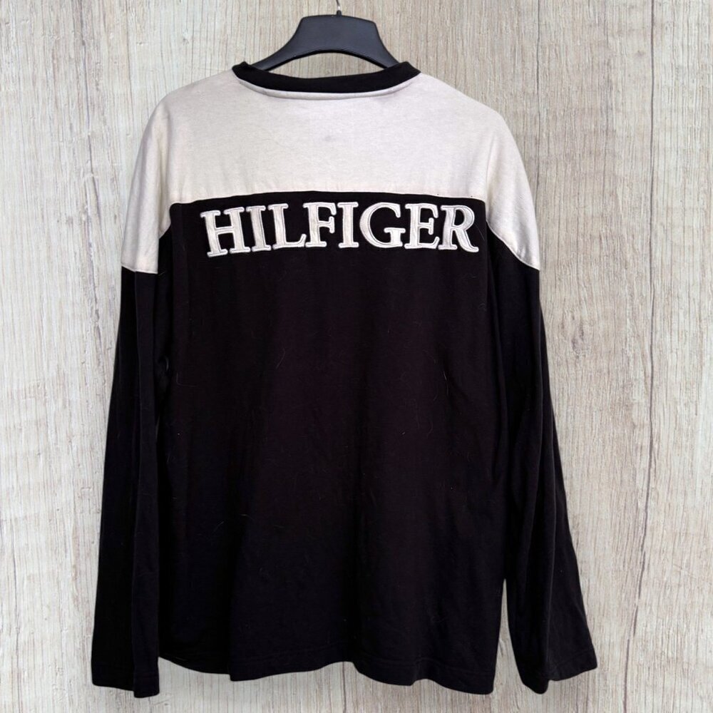 Tommy Hilfiger Vintage Y2K Spellout Big Stripe Black White Crew Neck Sweatshirt